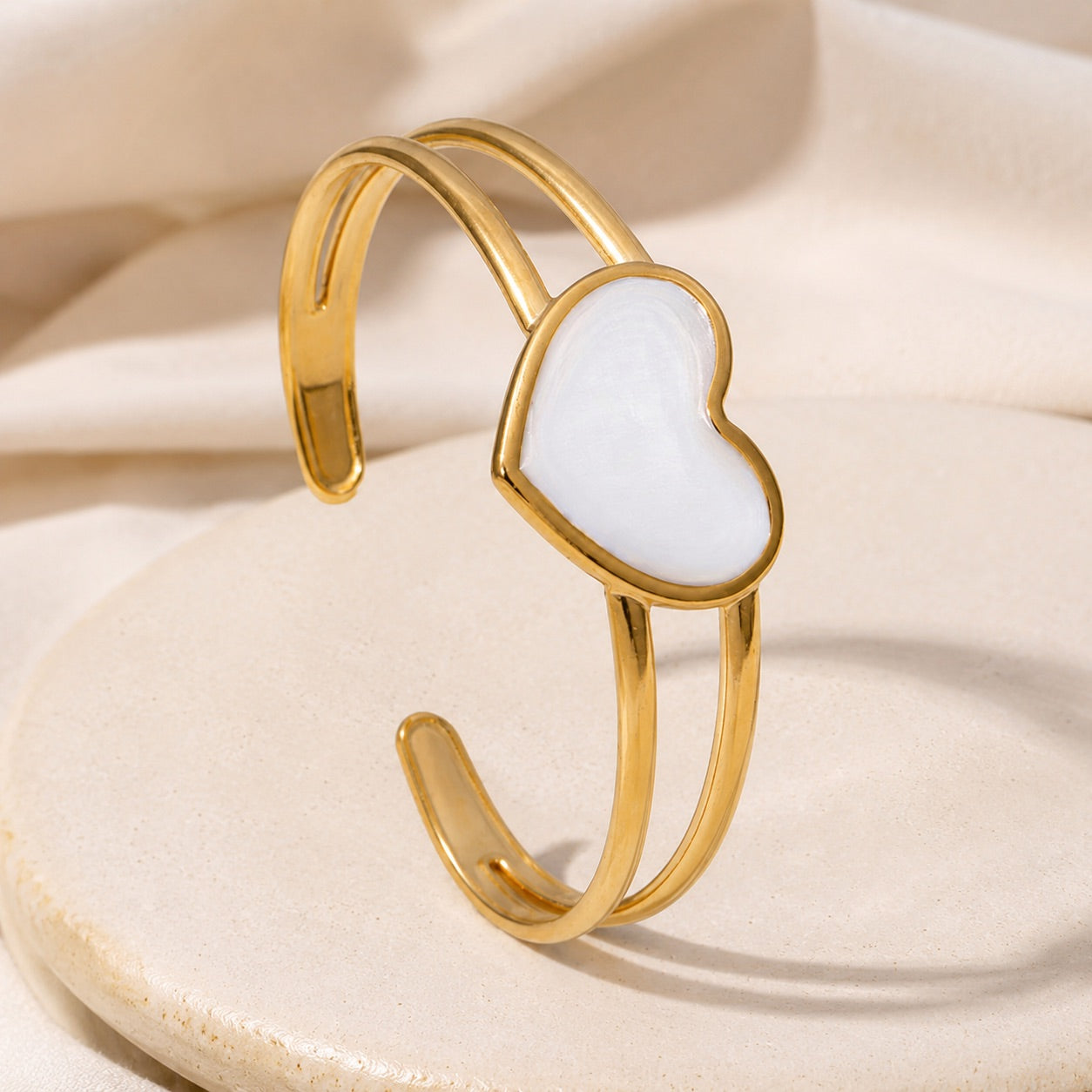 TFC Adjustable White Heart Gold Plated Cuff Bracelet