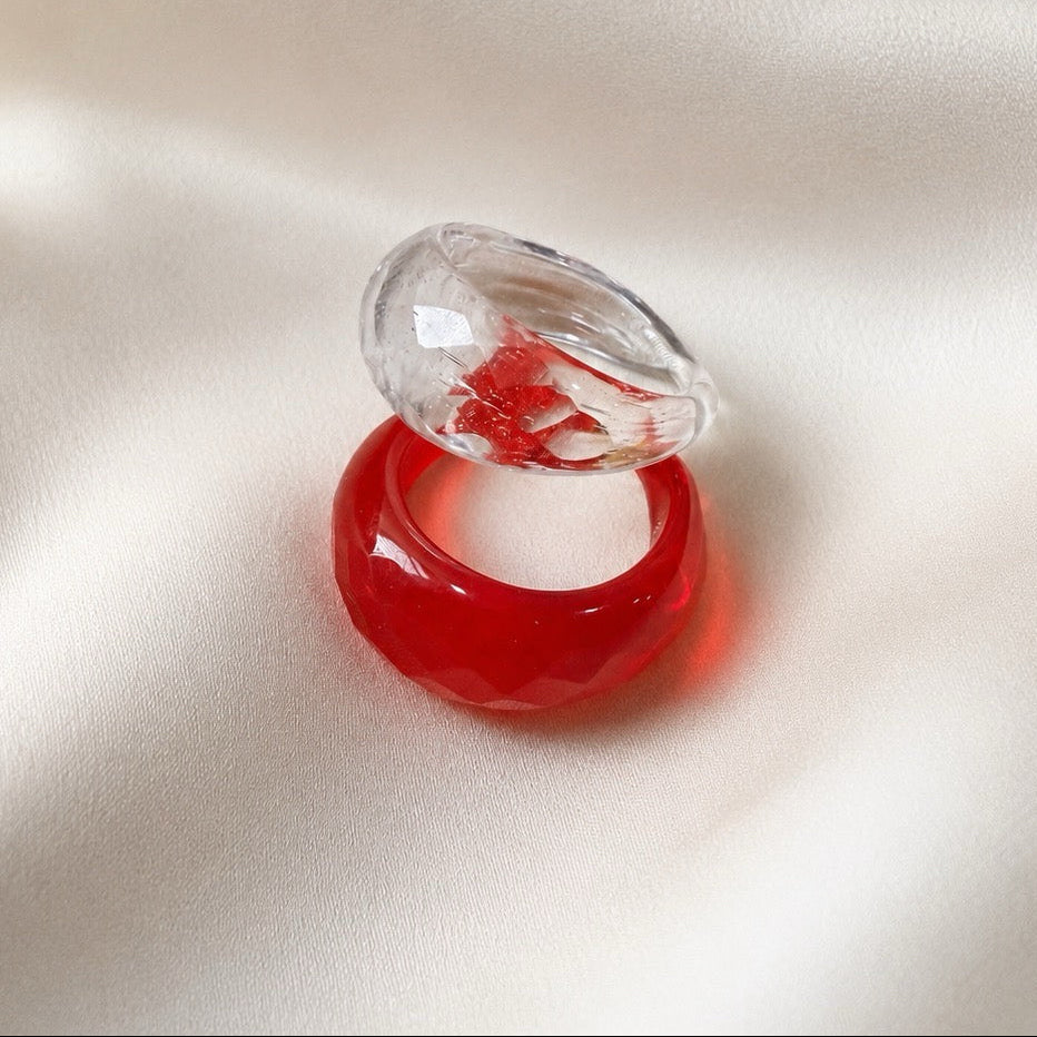 TFC Size 20 Crystal Glass Red And Transparent Ring Combo set (non-adjustable)