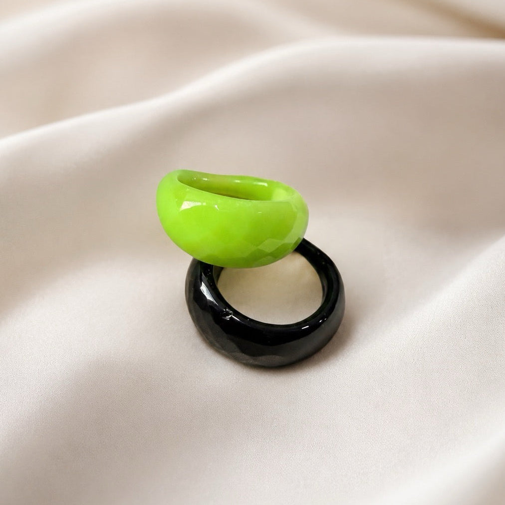 TFC Size 20 Crystal Glass Black And Green Ring Combo set (non-adjustable)