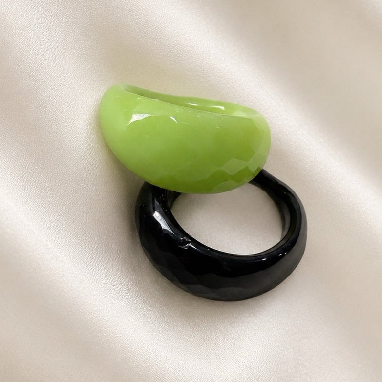 TFC Size 20 Crystal Glass Black And Green Ring Combo set (non-adjustable)