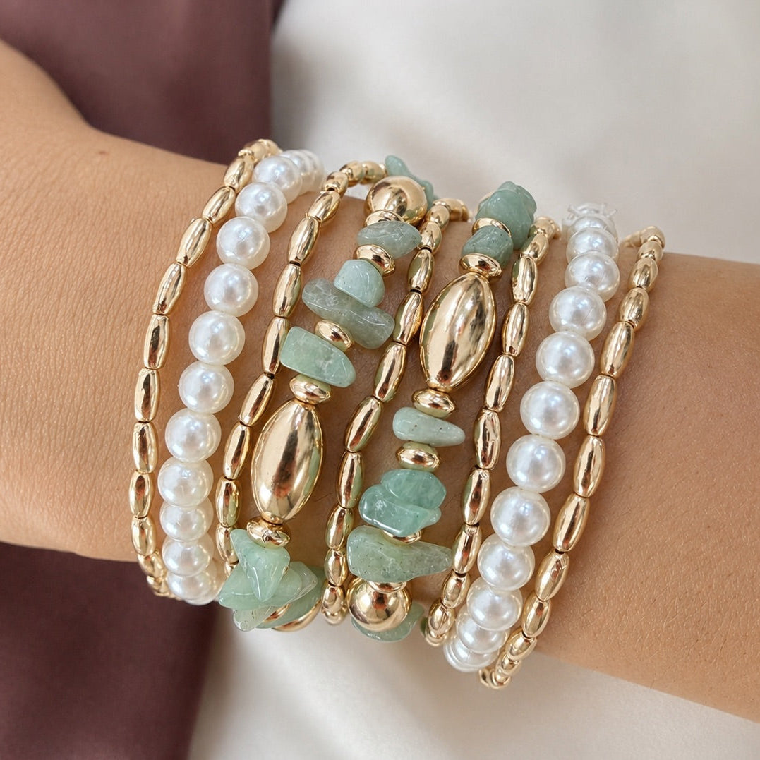 TFC Glass Green Gold Plated Bracelet (set of 9)