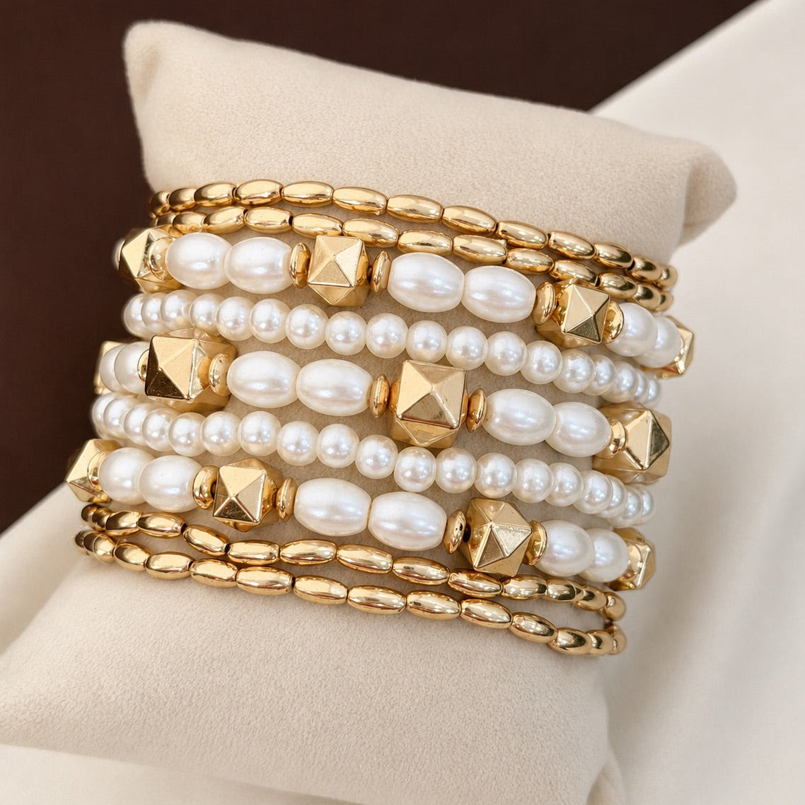 TFC Stretchable White Sky Gold Plated Bracelet (set of 9)