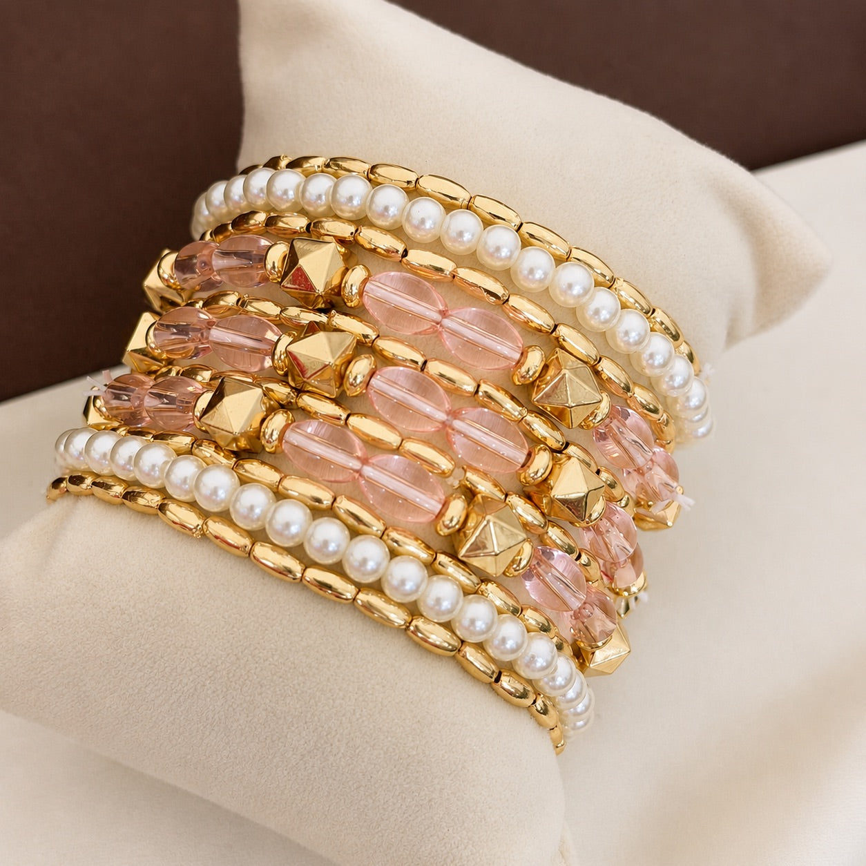TFC Stretchable Baby Pink Gold Plated Bracelet (set of 11)