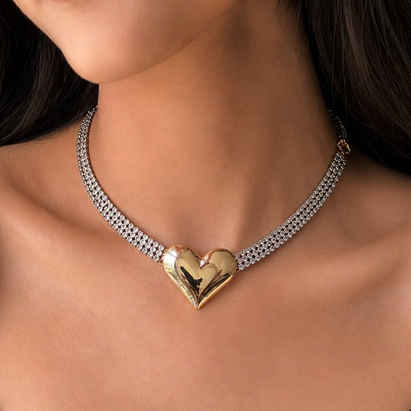 TFC Plane Heart Gold Plated Choker Necklace