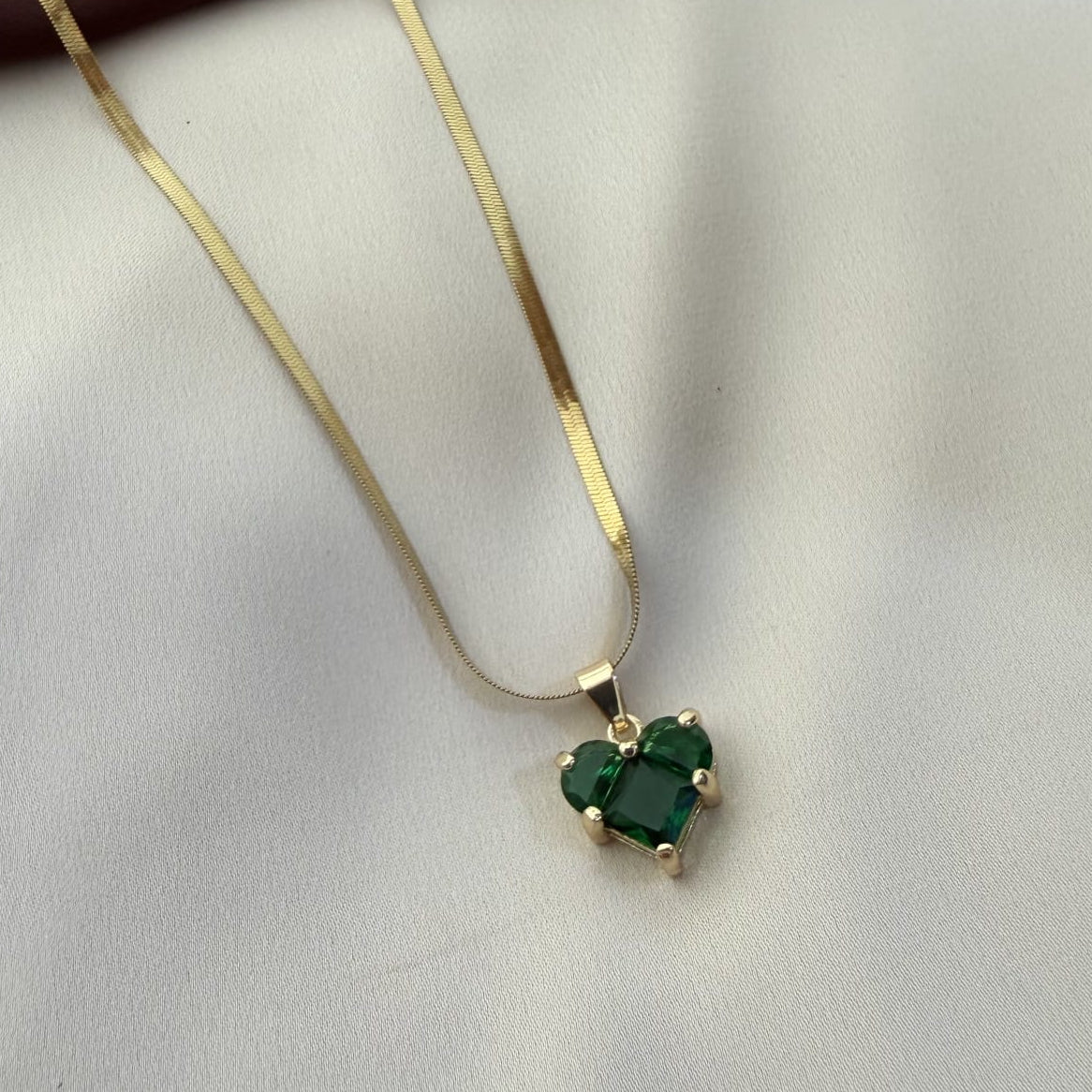 TFC Emerald Heart Stone Gold Plated Pendant Necklace