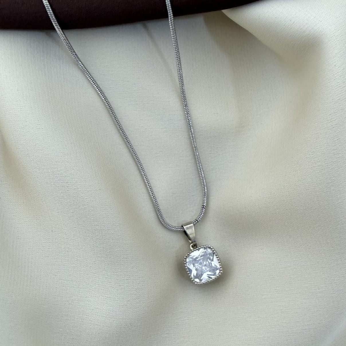 TFC Square Shine Silver Plated Pendant Necklace