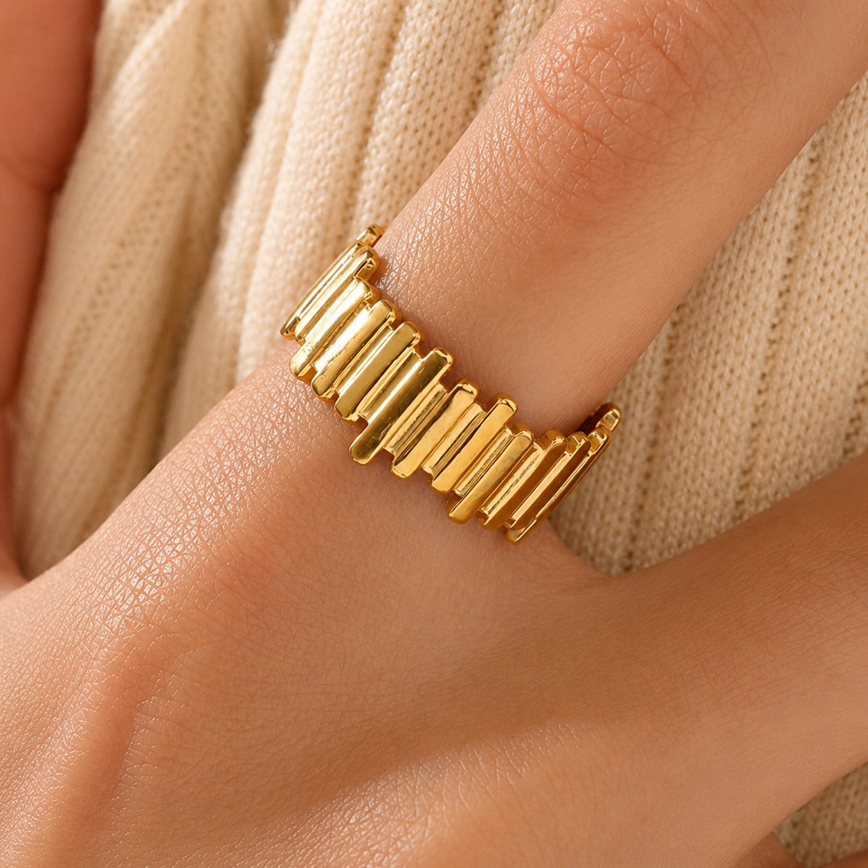 TFC Adjustable Zigzag Gold Plated Ring