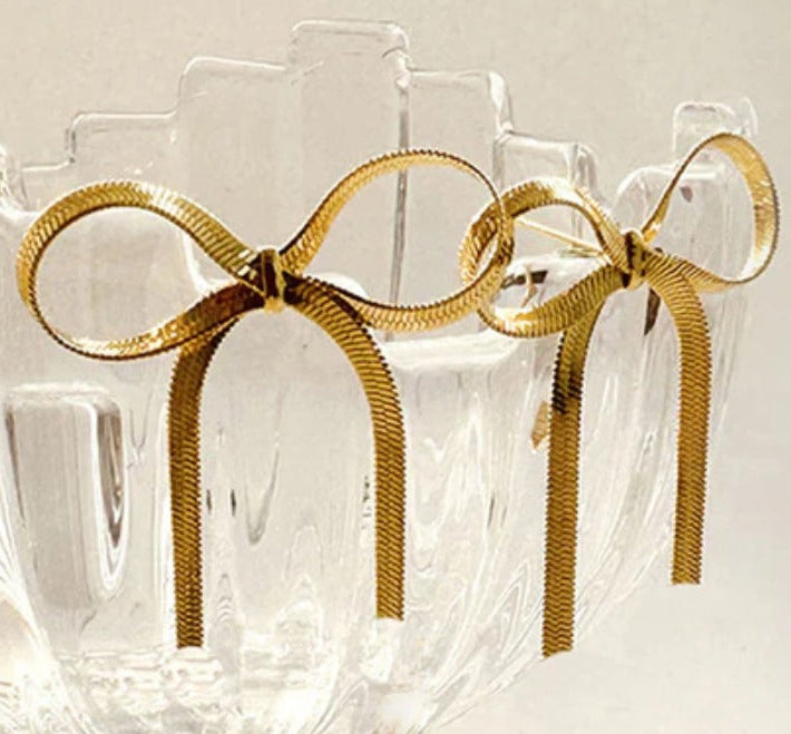 TFC Hanging Bow Gold Plated Stud Earrings