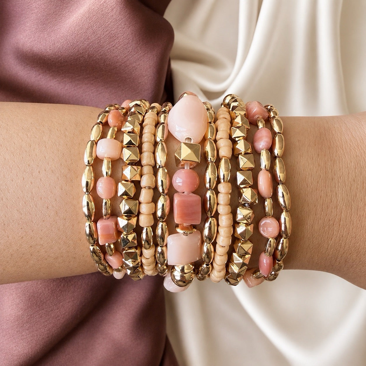 TFC Blush Pink Chunky Gold Plated Bracelet (set of 11)