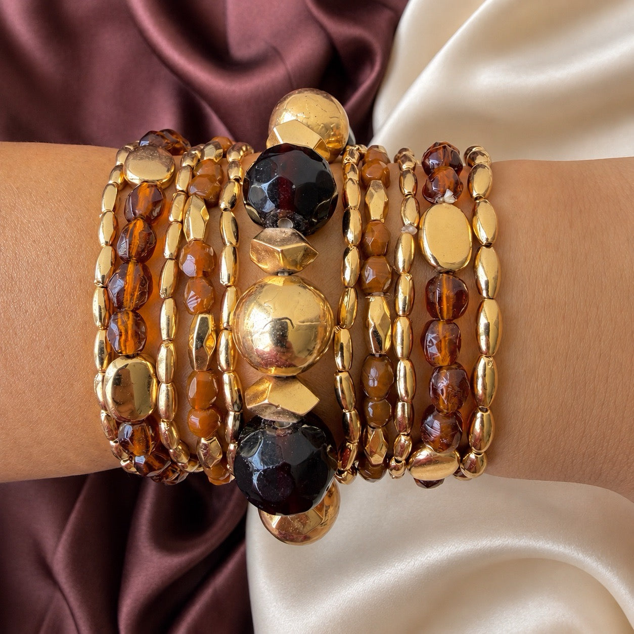 TFC Black Boho Onyx Style Gold Plated Bracelet (set of 11)