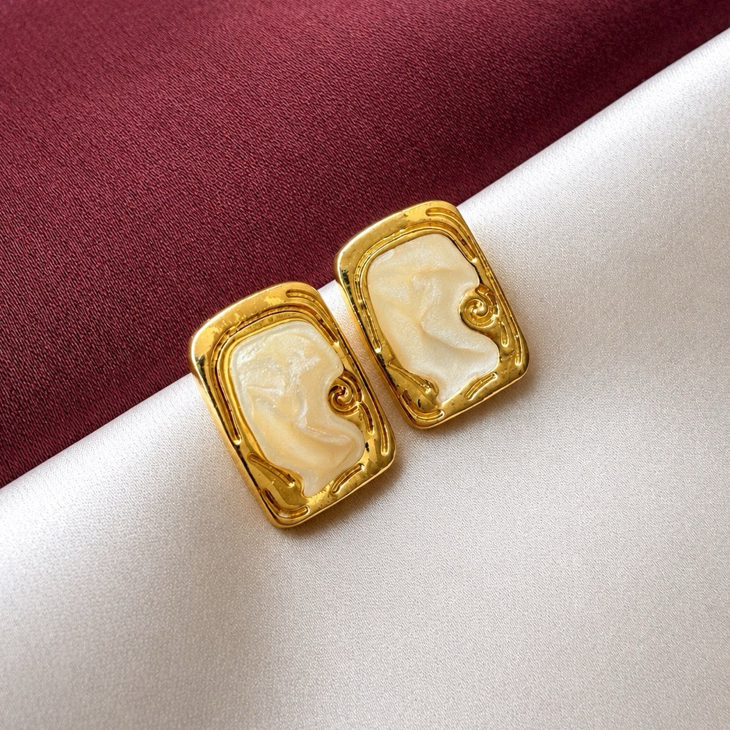 TFC Cream Enamel Gold Plated Stud Earrings
