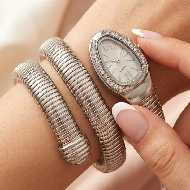 TFC Adjustable Stone Watch Silver Plated Bracelet