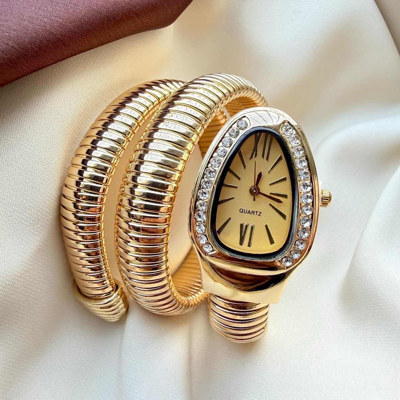 TFC Adjustable Cream Stone Watch Gold Plated Bracelet
