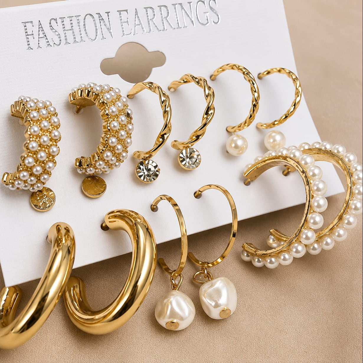 TFC Pearl Hoops Collection Gold Plated Earrings (combo set)