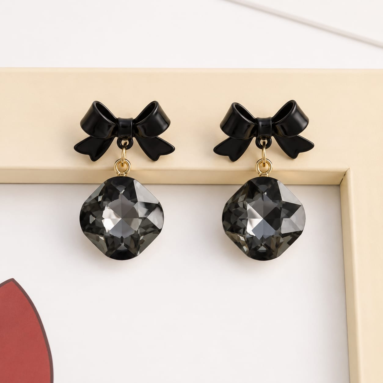TFC Black Bow Stone Gold Plated Dangler Earrings