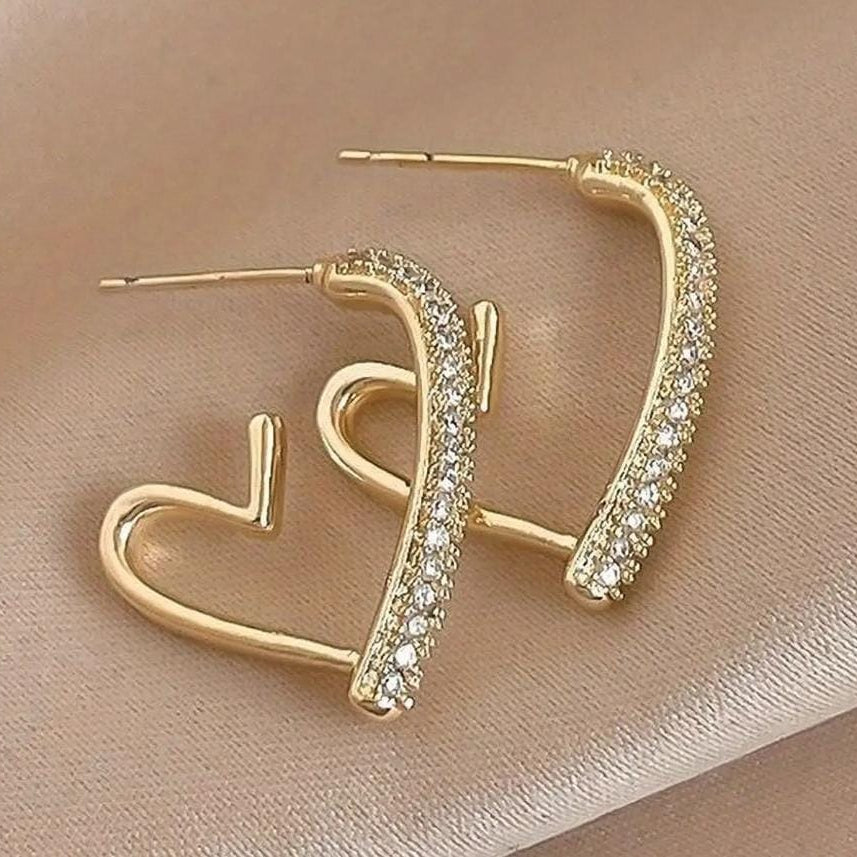 TFC Stone Heart Gold Plated Stud Earrings