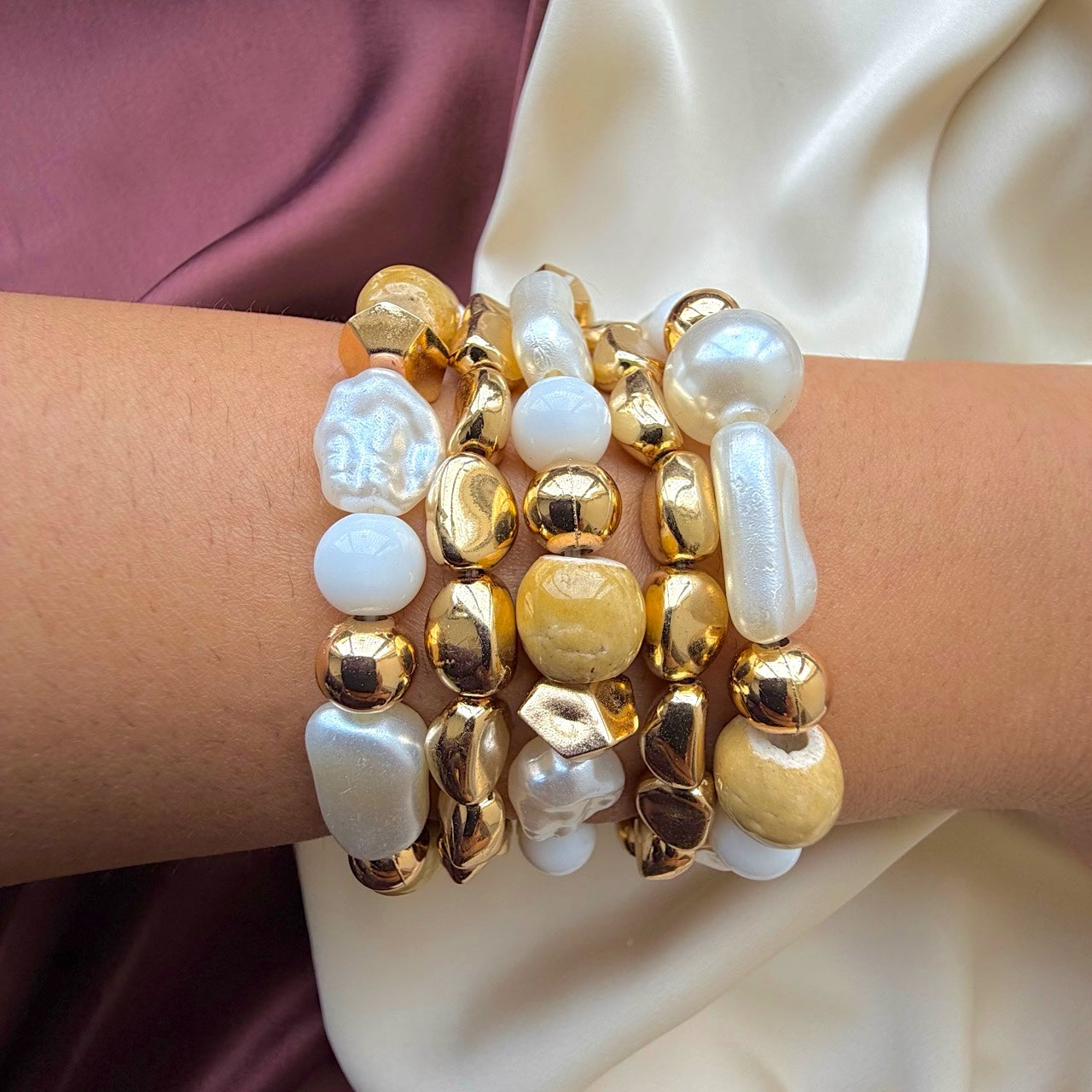 TFC Pearl Variety Gold Plated Bracelet (set of 5)