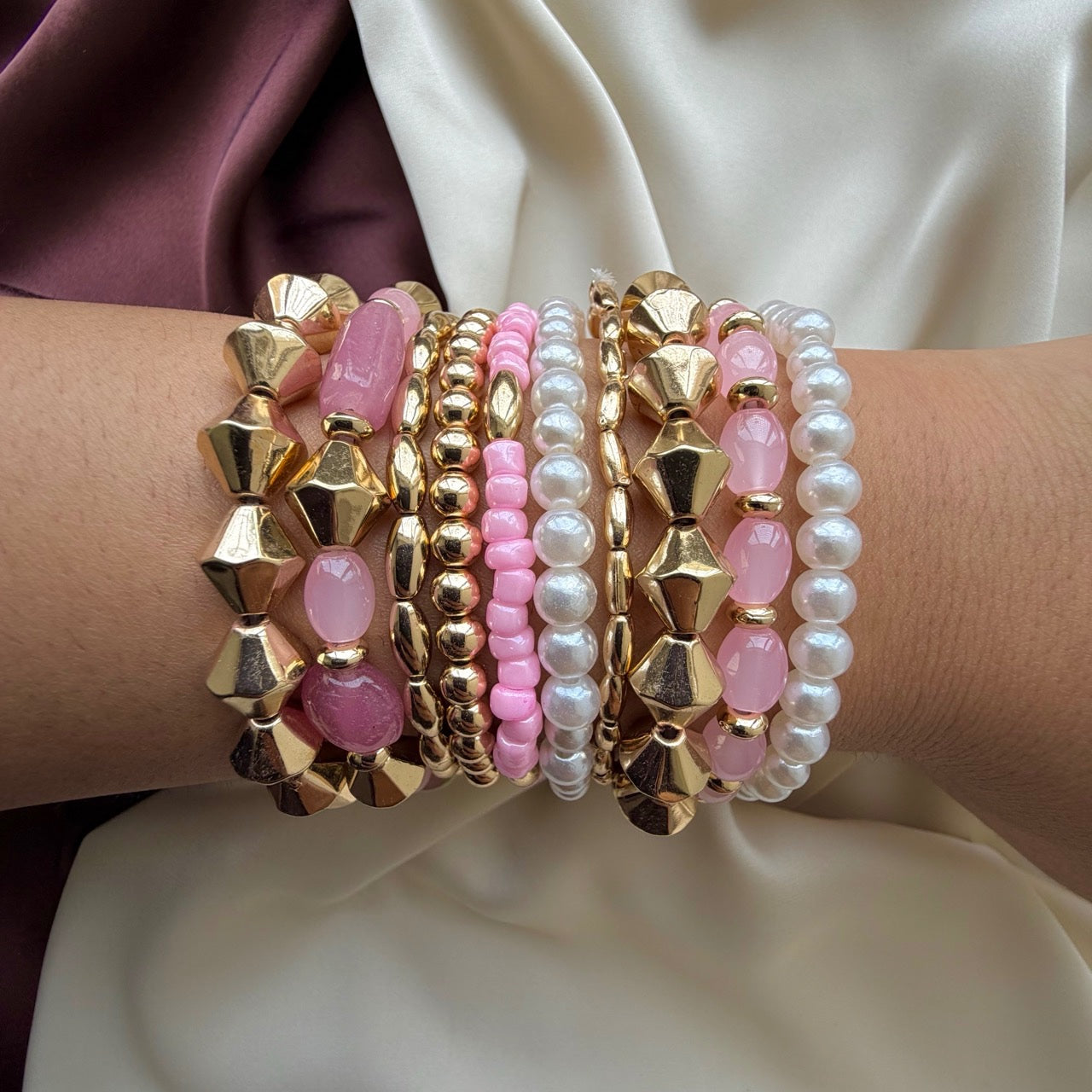 TFC Pink Oval Gold Plated Bracelet (set of 10)