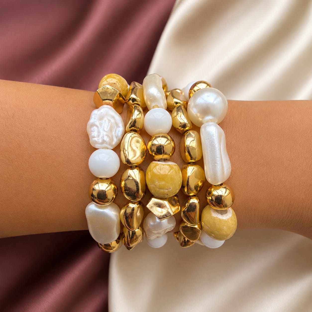 TFC Pearl Variety Gold Plated Bracelet (set of 5)