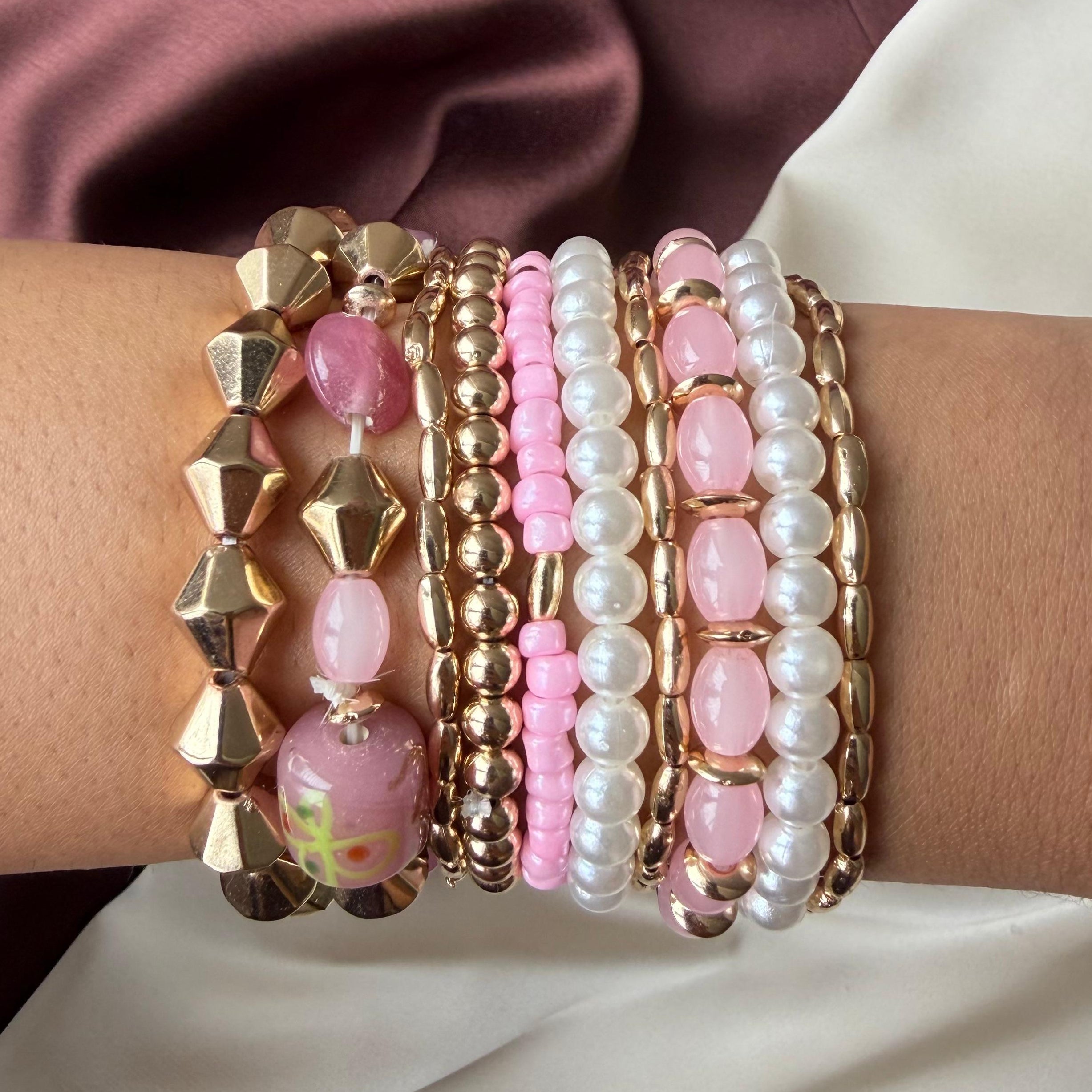 TFC Pink Oval Gold Plated Bracelet (set of 10)