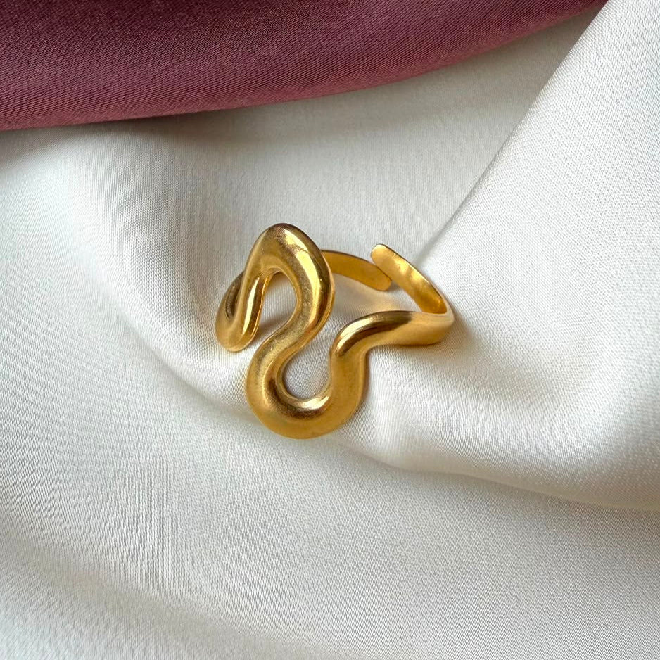 TFC Wavey Gold Plated Adjustable Ring