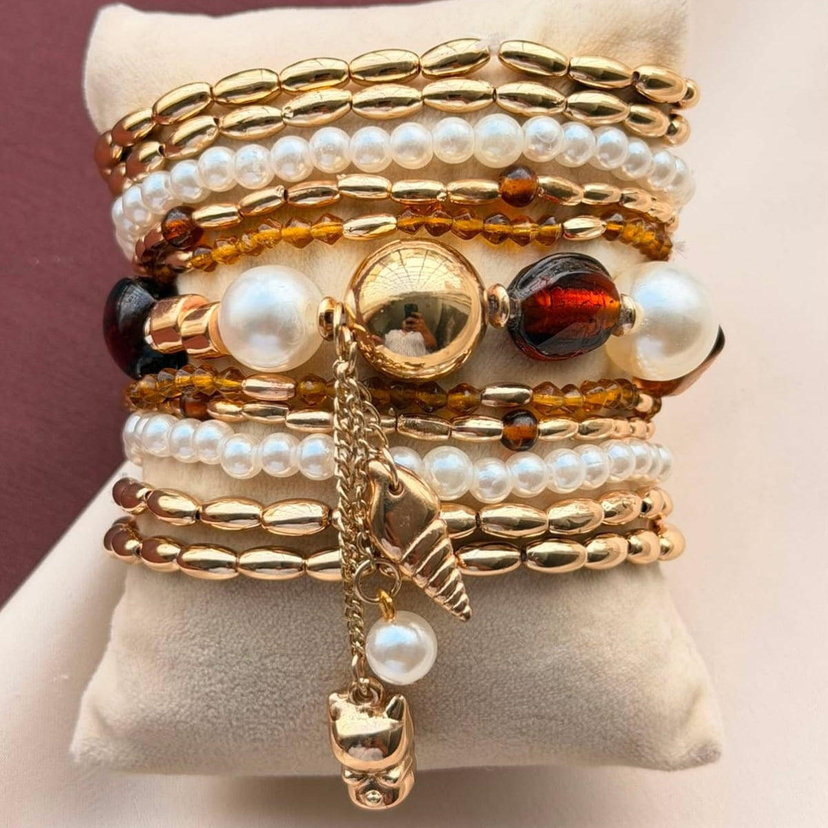 TFC Amber Pearl Luxe Gold Plated Bracelet (set of 11)