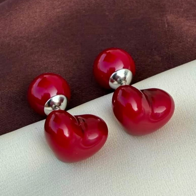 TFC Cherry Heart Silver Plated Stud Earrings