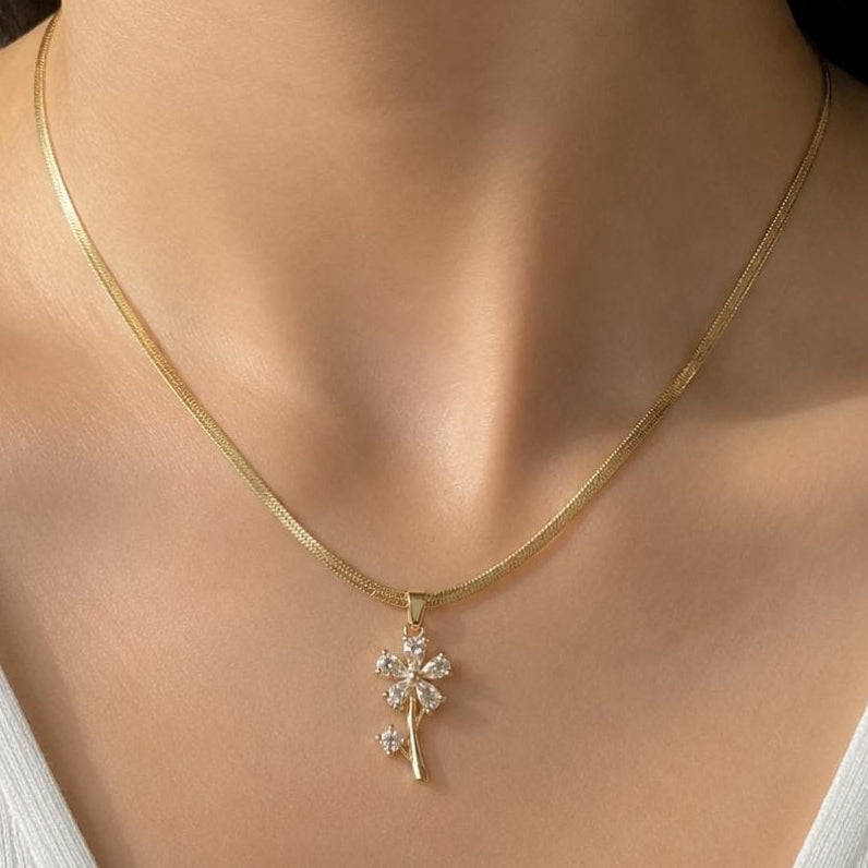TFC Diamond Flower Gold Plated Pendant Necklace