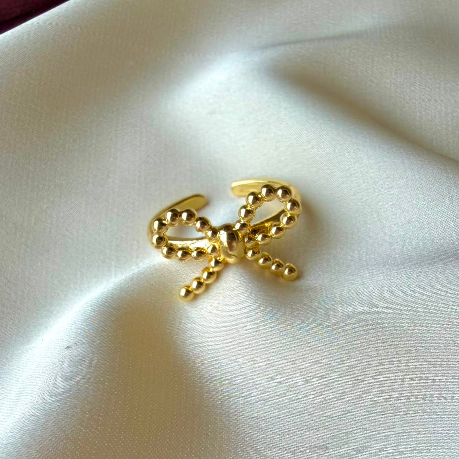 TFC Dot & Bow Gold Plated Adjustable Ring
