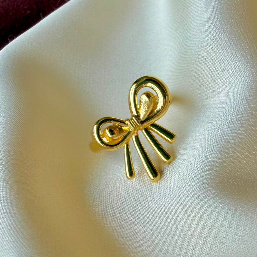 TFC Grace Bow Gold Plated Adjustable Ring