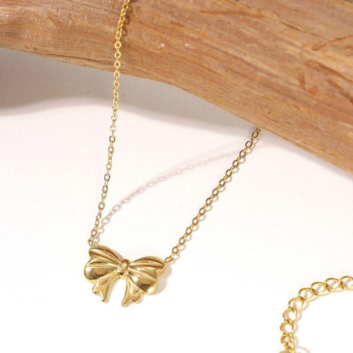 TFC Cute Bow Gold Plated Pendant Necklace
