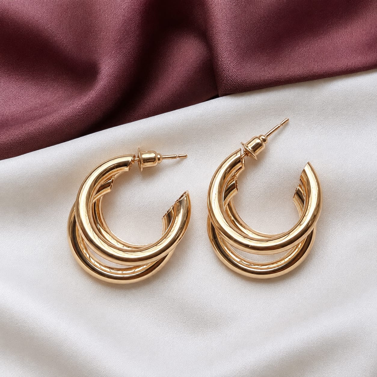 TFC Multi Lines Hoop Gold Plated Earring