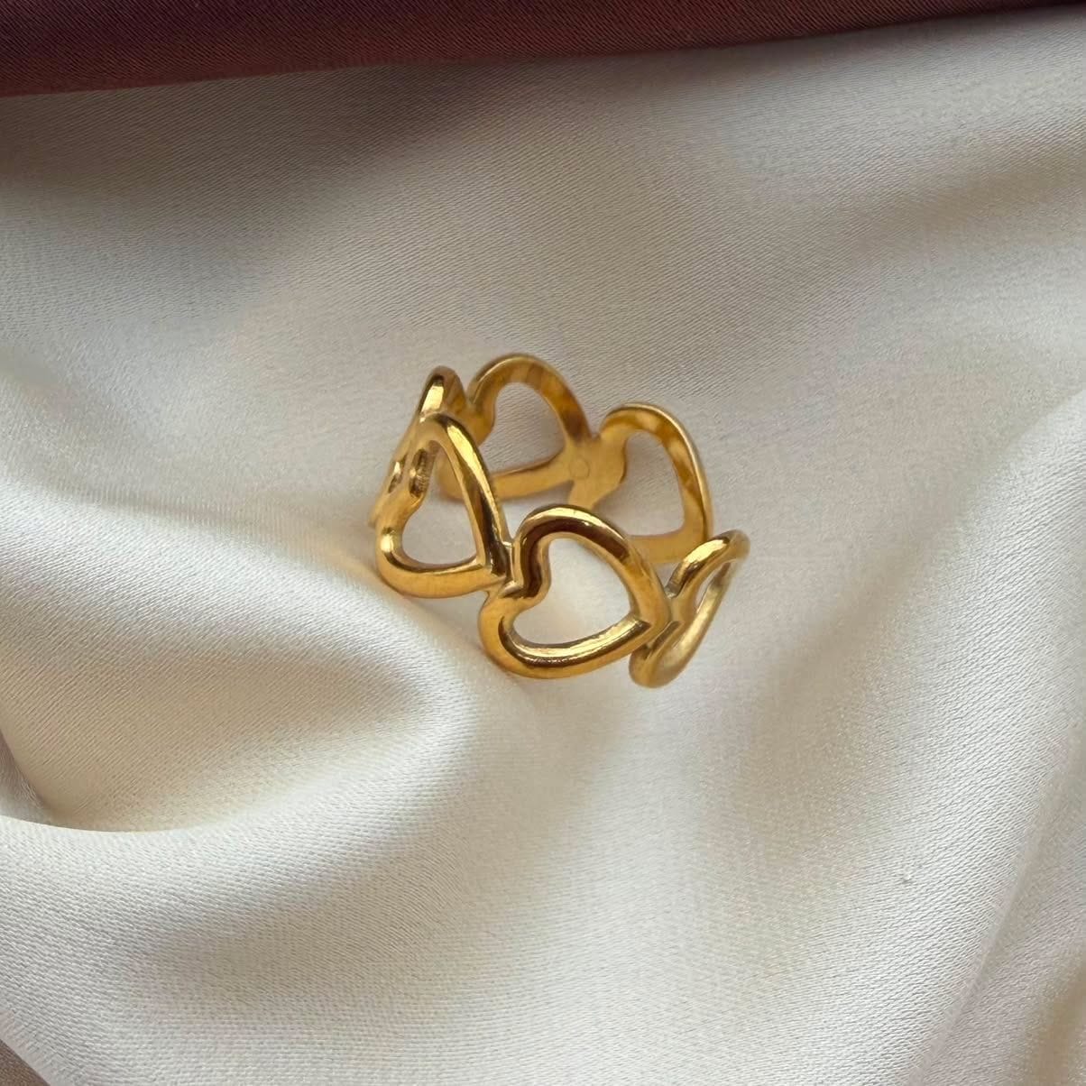 TFC Twin Hearts Gold Plated Adjustable Ring