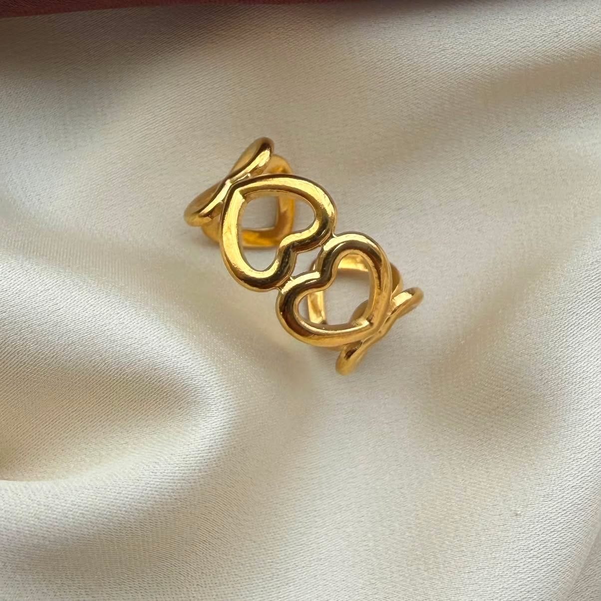 TFC Twin Hearts Gold Plated Adjustable Ring