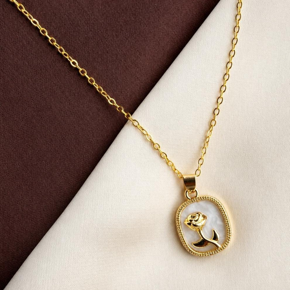 TFC White Rose Plated Pendant Necklace