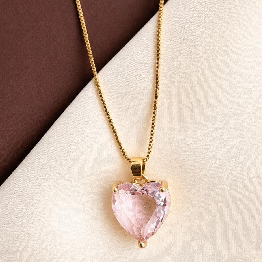 TFC Crystal Pink Heart Gold Plated Pendant Necklace