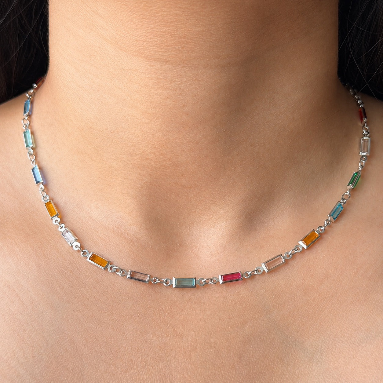 TFC Recto Gemstone Silver Plated Necklace