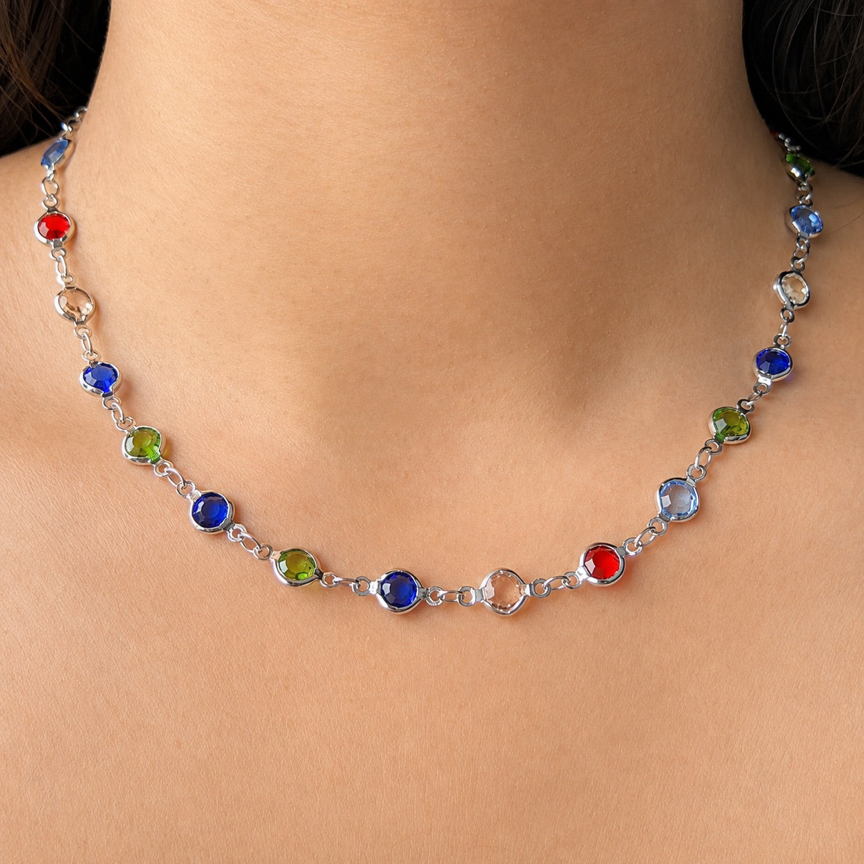 TFC Round Gemstone Silver Plated Necklace