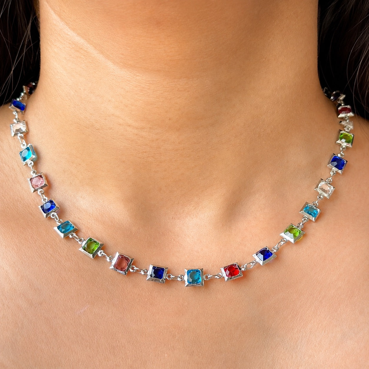 TFC Classic Gemstone Silver Plated Necklace