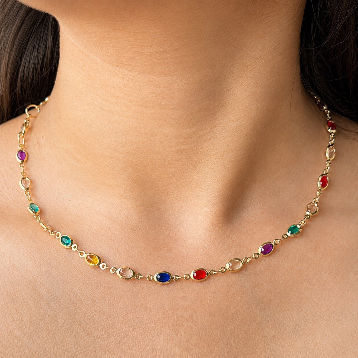 TFC Oval Gemstone Gold Plated Necklace