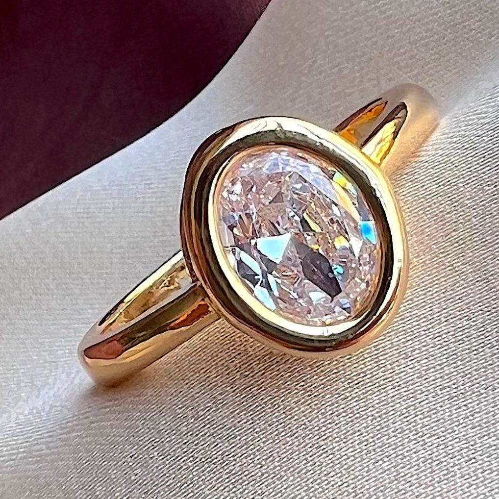 TFC Oval Stone Gold Plated Adjustable Ring