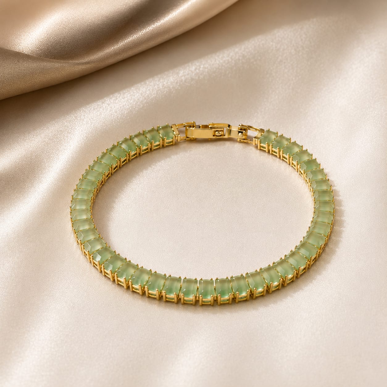 TFC Size 2.2 Gold Plated Green Pastel Tennis Bracelet