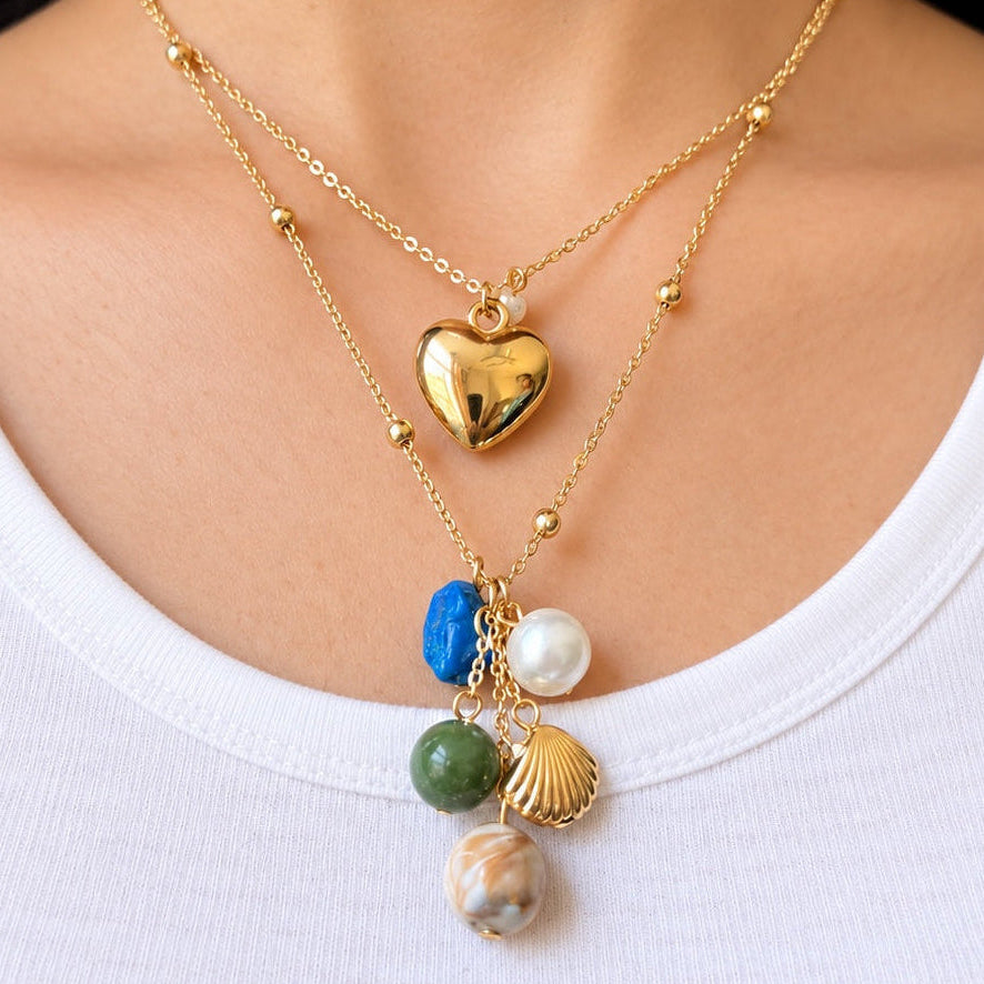 TFC Shell & Stone Gold Plated Layered Necklace