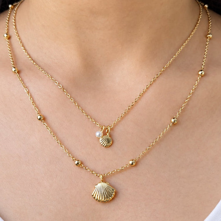 TFC Shell Story Gold Plated Layered Necklace
