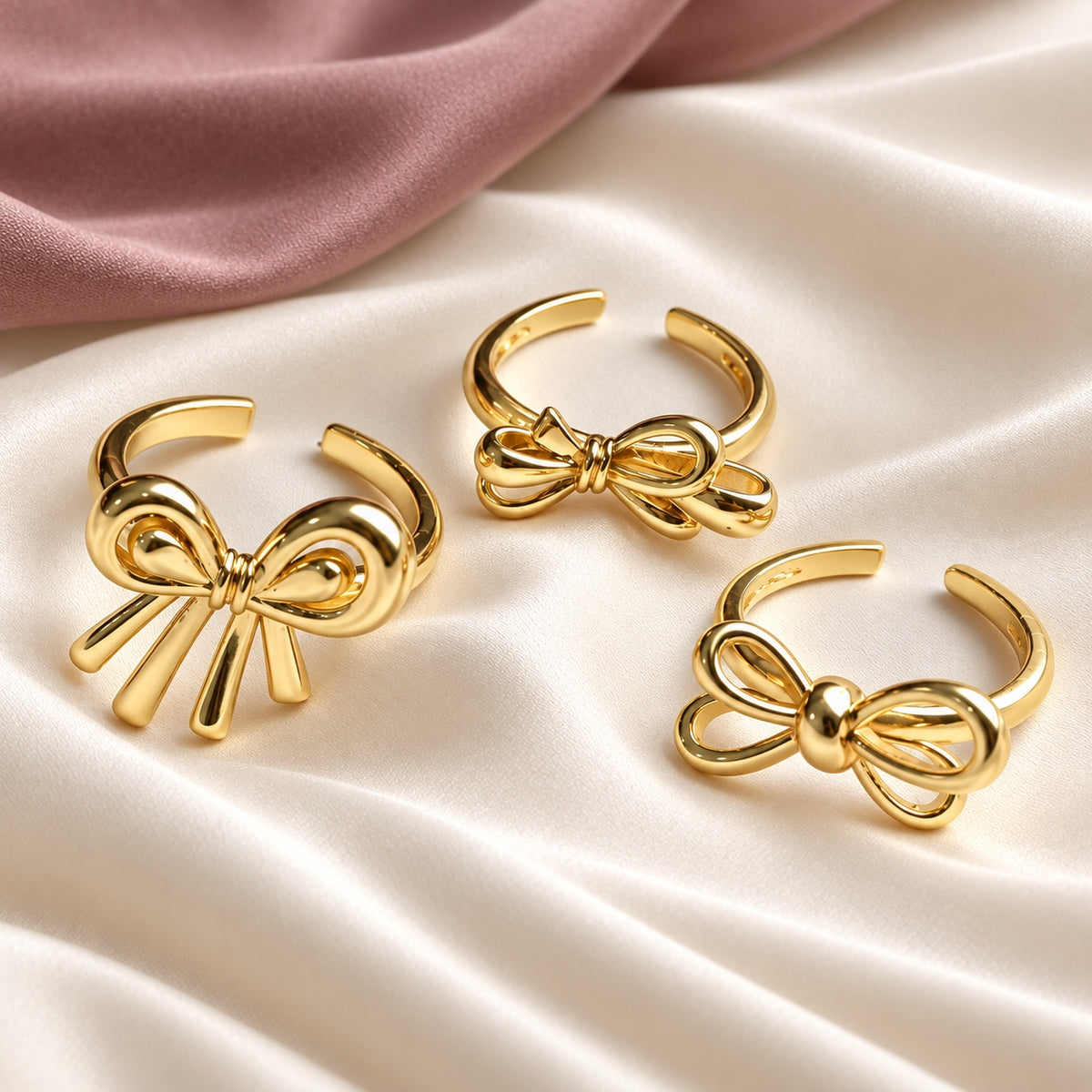 TFC Ribbon Bow Gold Plated Ring Combo Set