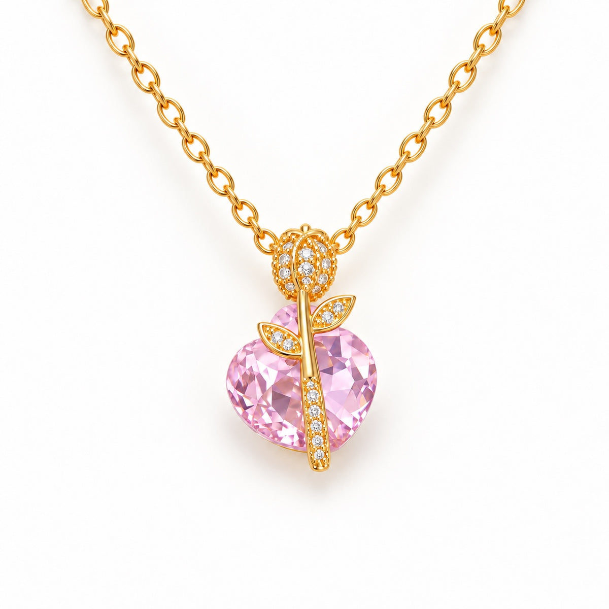 TFC Pink Blossom Heart Gold Plated Pendant Necklace