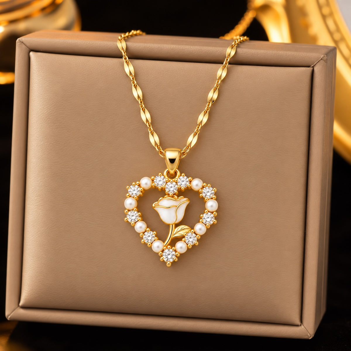 TFC Rosy Heart Gold Plated Pendant Necklace