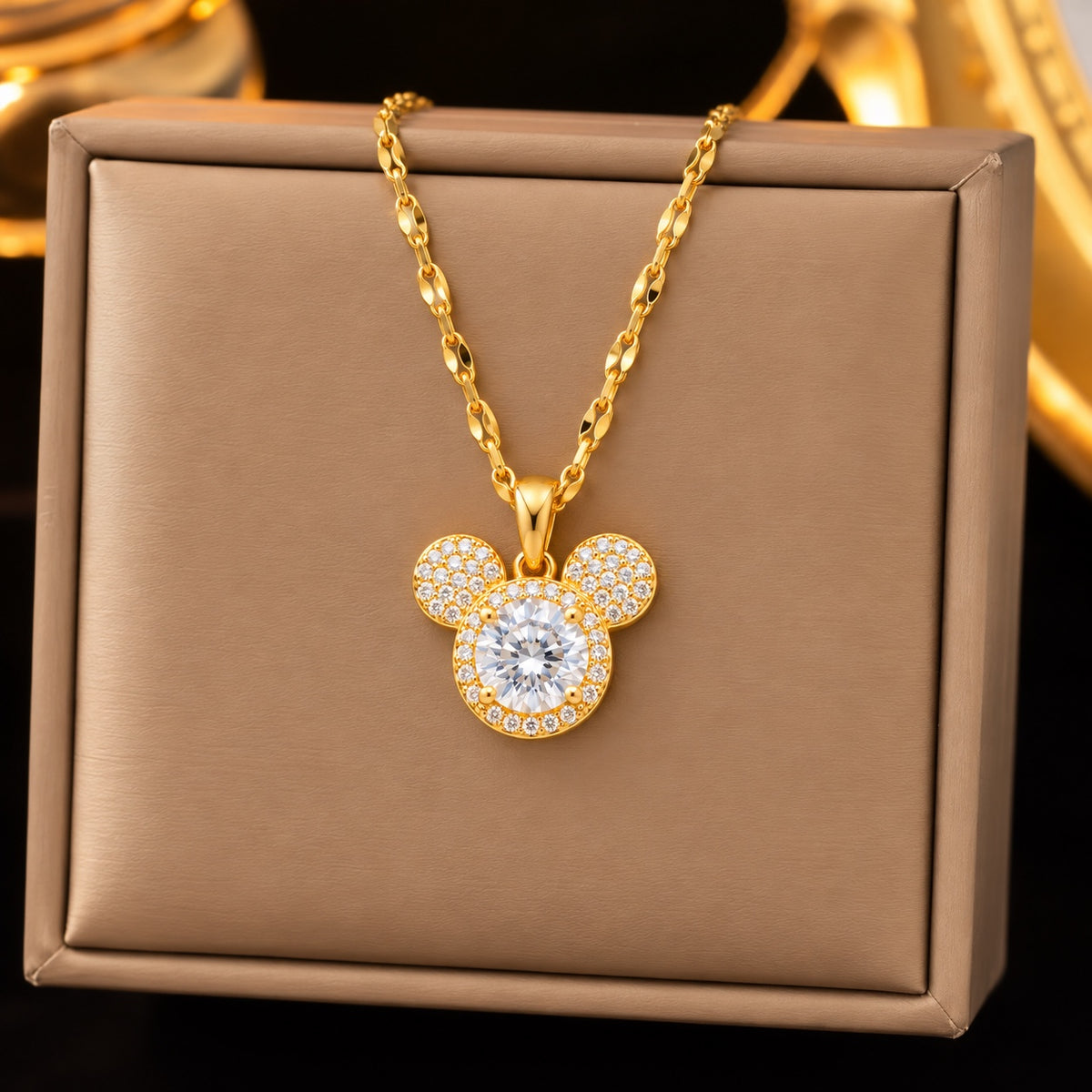 TFC Crystal Mouse Gold Plated Pendant Necklace