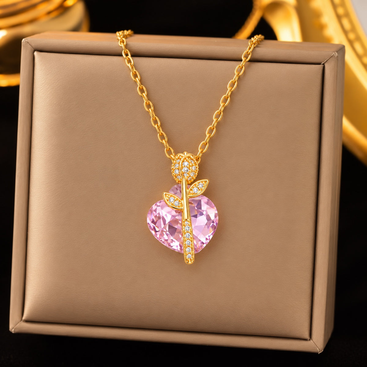 TFC Pink Blossom Heart Gold Plated Pendant Necklace