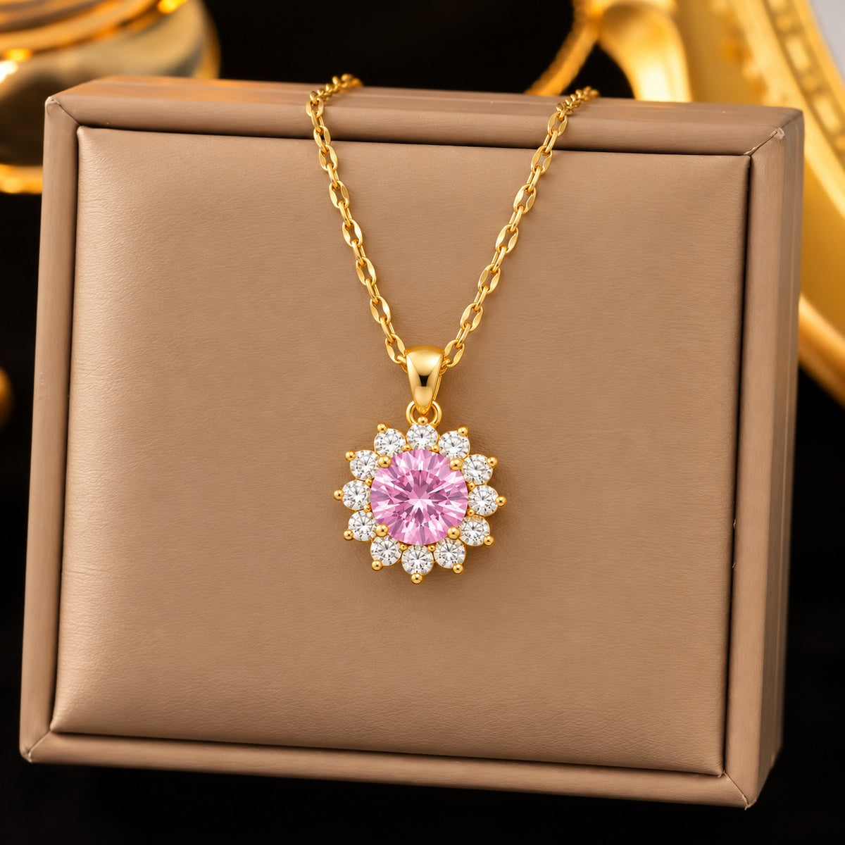 TFC Blush Crystal Gold Plated Pendant Necklace